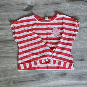Old Navy Red and White Striped Flower Knot Top